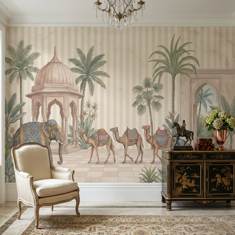 Décoration murale palais éléphant amovible, 100 po x 96 po, Peler et coller
