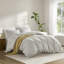 Housse de couette grise 3 pièces avec tissu, confortable et esthétique, esthétique sophistiquée du lin, rayures intemporelles pour le décor de la chambre à coucher, tout confort, attaches de coin au changement, standard 100, machine