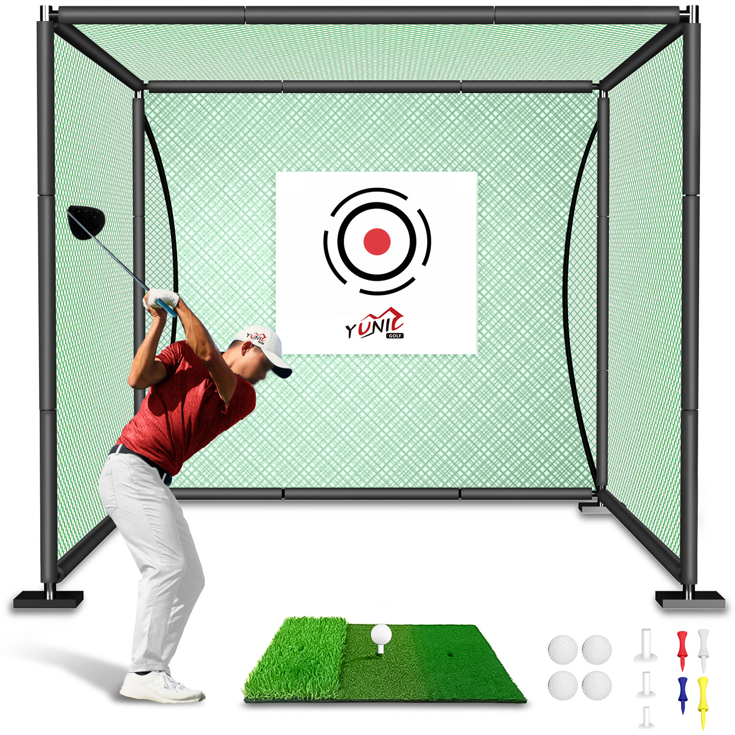 Yunic Golf Cage Hitting Mat Indoor Outdoor Golf Nets for Backyard