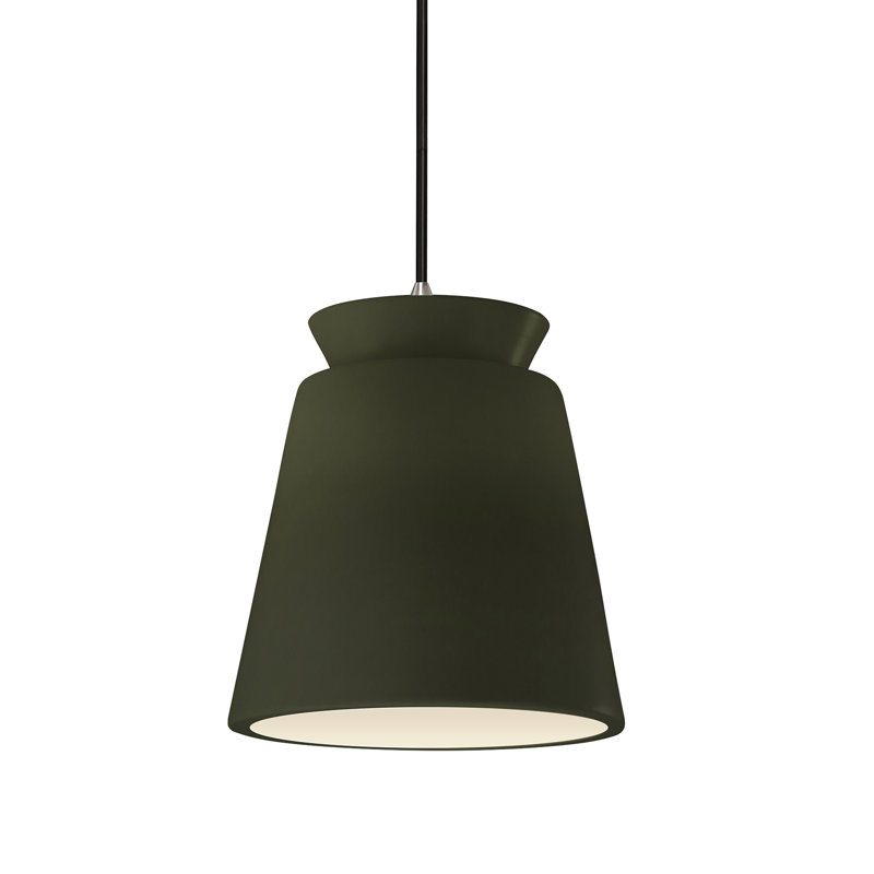 Logan 1 - Light Single Cone Pendant, Brushed Nickel, Matte Green, LED (Integrated)