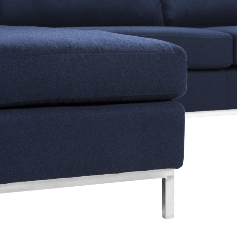 Davian Upholstered L-Shaped Sectional Reversible, Navy Wool Blend