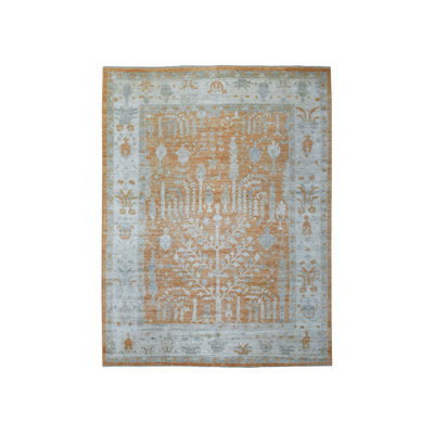 Tapis oriental rectangulaire en laine orange noué à la main 7 pi 10 po x 10 pi 2 po - MOA10270575