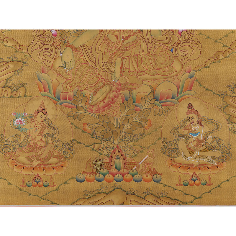 «Green Tara — Swift Compassion» peint à la main Thangka | Toile de coton H 27,2 po x l 18,9 po accentuée d'une feuille d'or 24 carats