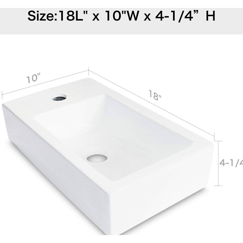 Lavabo de salle de bain 18 po x 10 po - fixation murale, céramique, acide, fixation murale charmante, surface lisse,