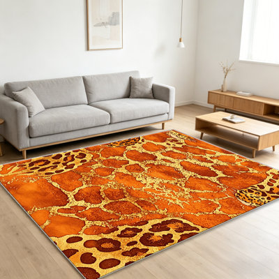 Leopard Print Orange Gold   area rugs for Living Room, Soft and Comfortable, Suitable for all seasons, easy to maintain, machine washable Indoor floor mat, Under Table Farmhouse suitable for Bedroom, Dining Room, Study,  Balcony, Home Decor Patio