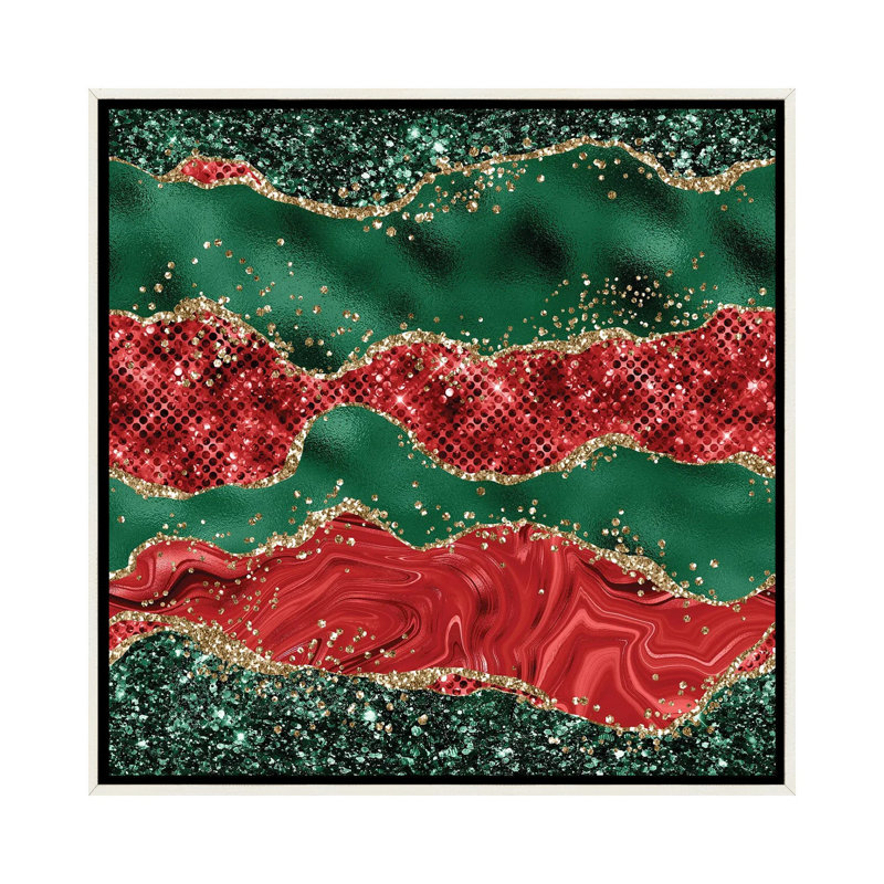 «Christmas Glitter Agate Texture VI», reproduction d'art sur toile encadrée, H 18 po x l 18 po, Blanc patiné