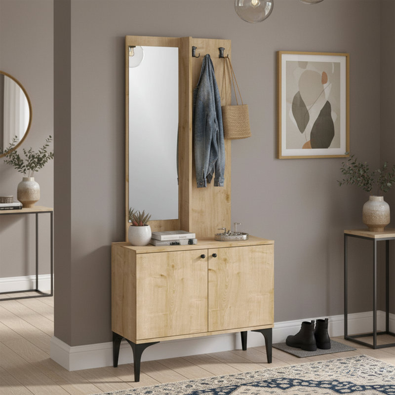 Arbre d'entrée de 35,4 po de largeur avec miroir, armoire et 6 crochets