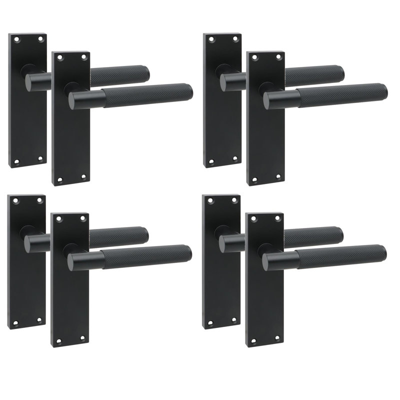 Golden Grace 4 Pair Victorian T-Bar Knurled Door Handle Matt Black Finish with Spindle and Screws - 150 x 40mm