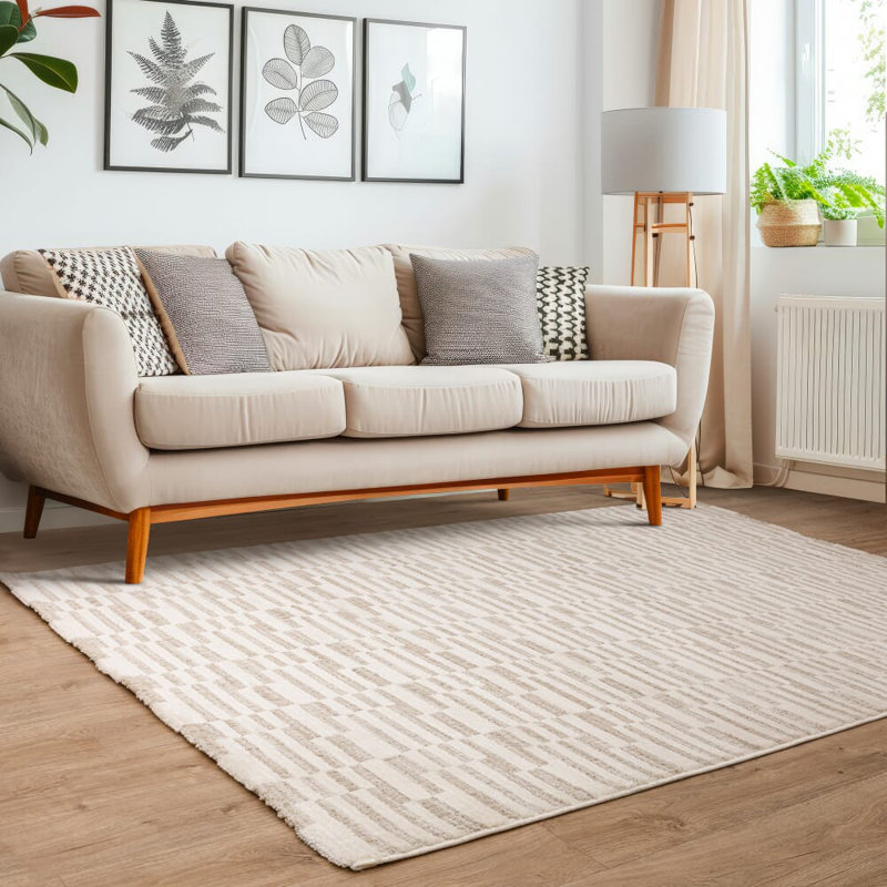 Deral Geometric Cream Area Rug, Rectangle 200 x 275 cm