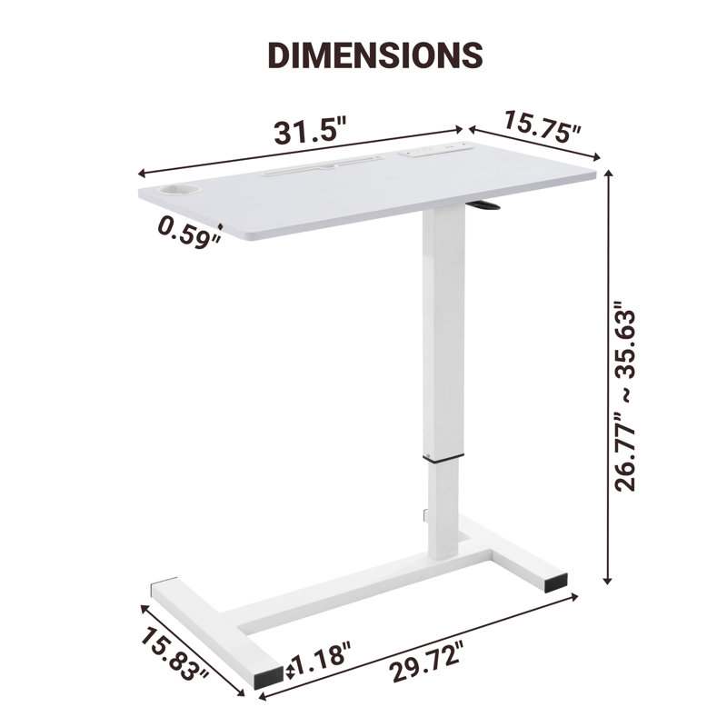 Adjustable Overbed Table with Wheels, Rolling Bedside Table, Portable Standing Cart & Laptop Desk for Bed, Recliner, Couch & Wheelchair, Hidden Casters, USB & C-Type Ports, Cup Holder