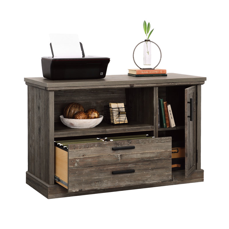 Classeur avec finition brune - rangement polyvalent pour le bureau à domicile, le salon et le vestibule, tablette réglable, panneaux légers, quincaillerie contemporaine en métal noir, dimensions spacieuses pour s'adapter