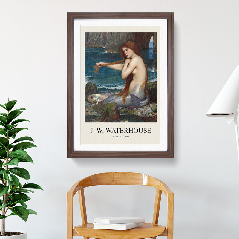 A Mermaid Vol.1 by John William Waterhouse - Picture Frame Painting, 36cm H x 27cm W x 2cm D, Walnut Framed