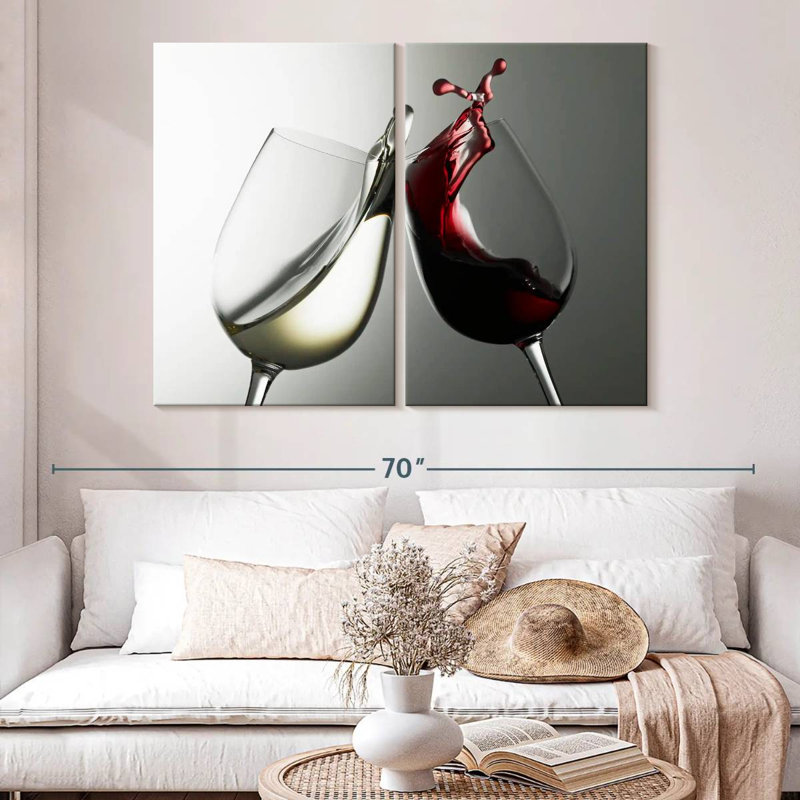 Blanc et vin rouge - Ensemble de 2 toiles tendues, H 36 po x l 49 po x P 1,25 po