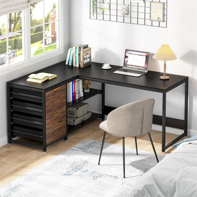 Bureau d'ordinateur en L 59 pouces avec tiroirs et tablettes de rangement (sans la chaise)