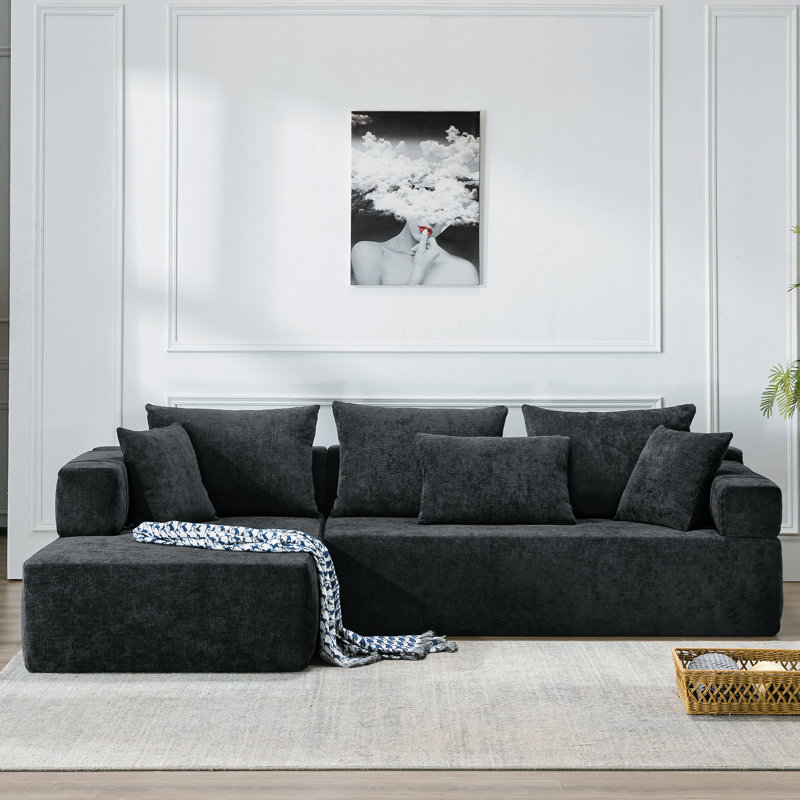 Canapé modulaire rembourré en L de 106,3 po Boneless, Black Cotton, Orienté à gauche (vu de face)