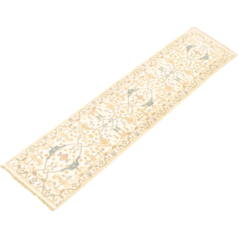 Tapis de couloir en laine noué à la main de conception unique noué à la main New Age 2 pi 6 po x 10 pi Tapis décoratif Ivoire/beige