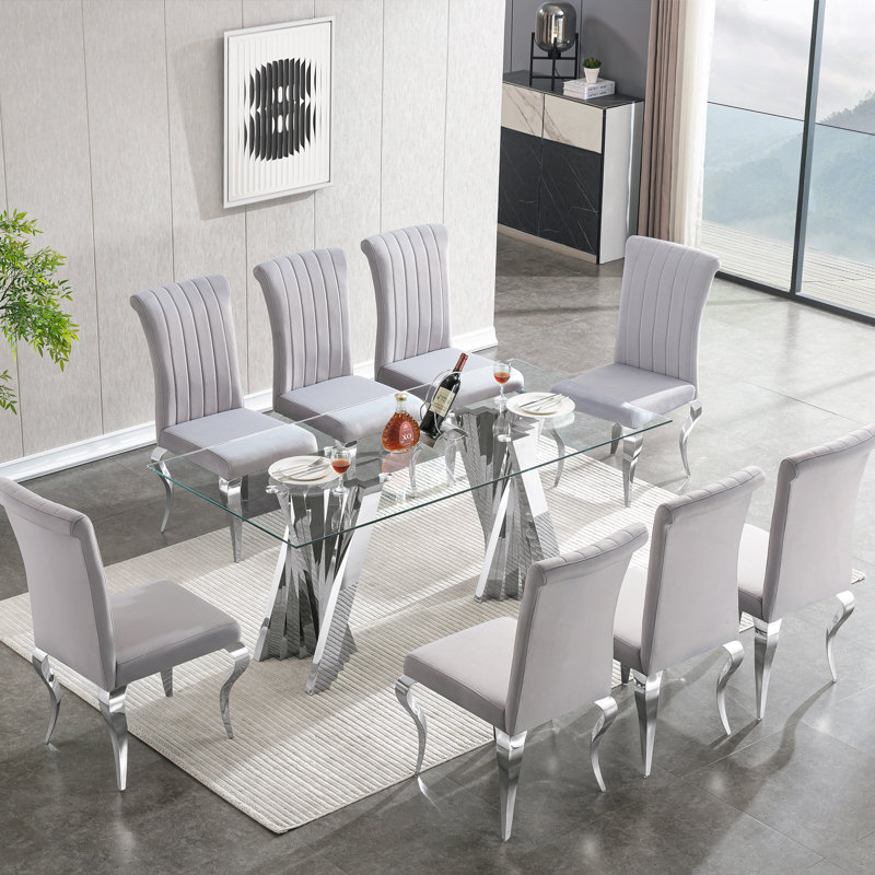 7 - Piece Dining Set, Silver, Gray