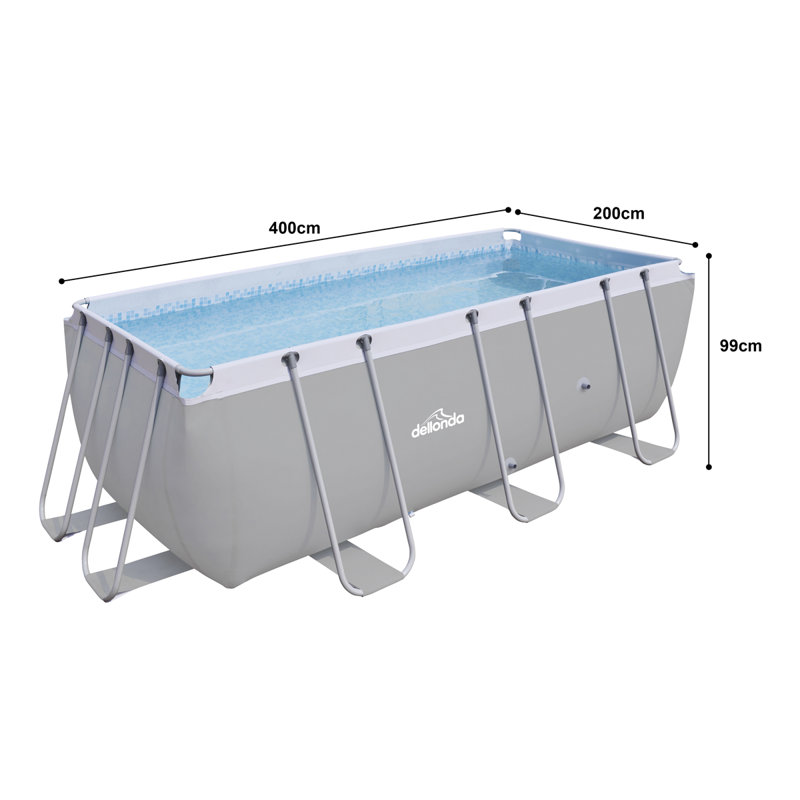 Steel Rectangle Frame Set Pool 99cm H x 200cm W x 400cm L , with Pump Included