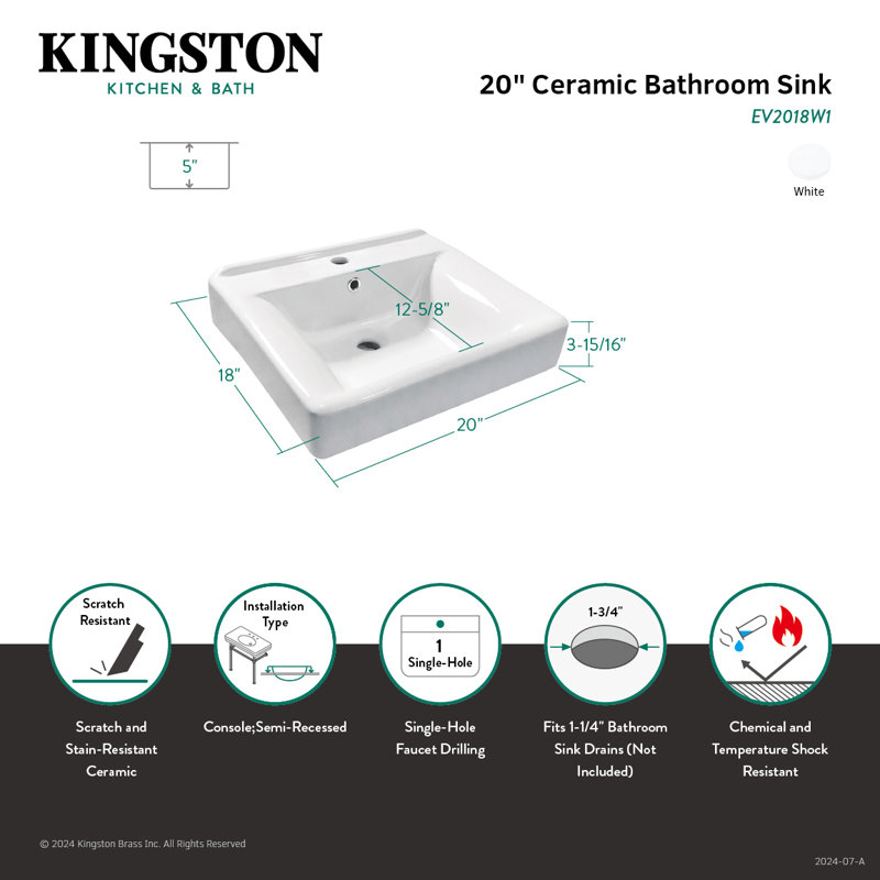 Kingston Brass Concord 20-Inch Ceramic Console Sink Basin (1-Hole)