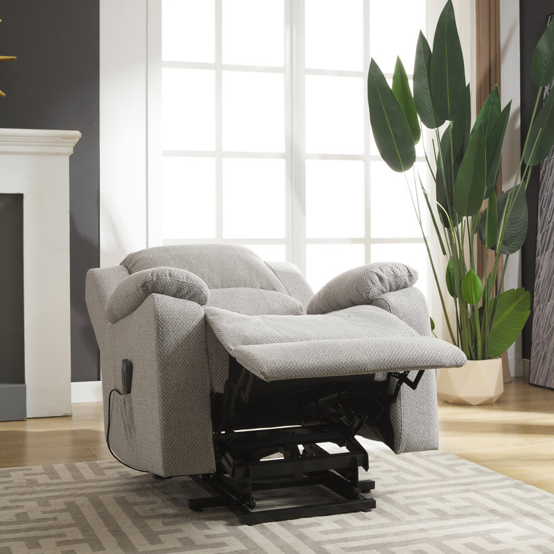 Aaronveer Upholstered Heated Massage Chair, Light Grey Polyester Twill