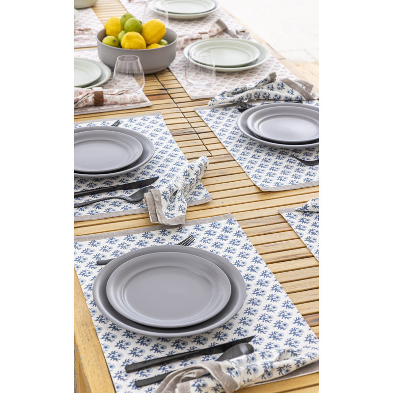 over&back Hand-Blocked Napkins, Set of 4, Blue Bloom