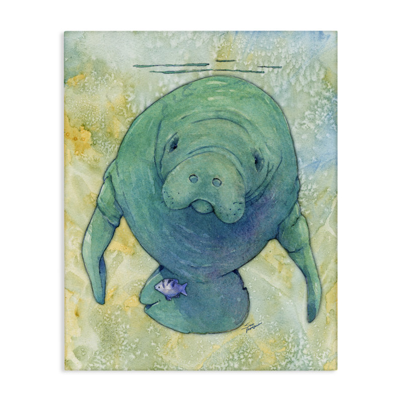 Lamantin vert sous l'eau par Steve Vanderbosch - Peinture, H 48 po x l 36 po x P 1,5 po