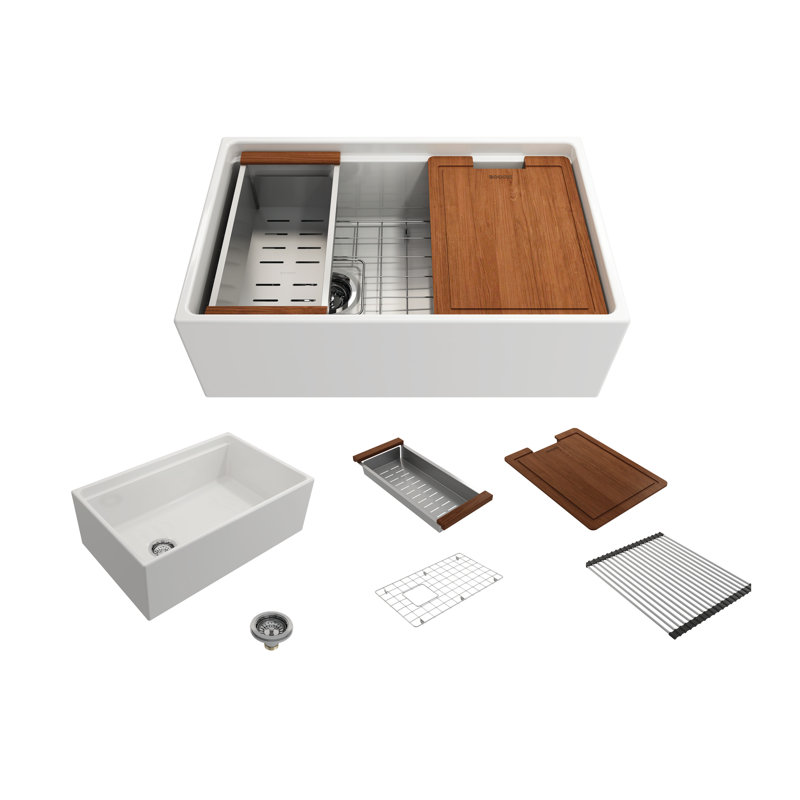 30'' L Single Basin Kitchen Sink, White