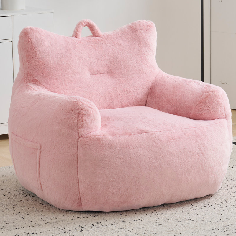 Fauteuil à billes surdimensionné pour adultes en forme de chat, Fausse fourrure rose