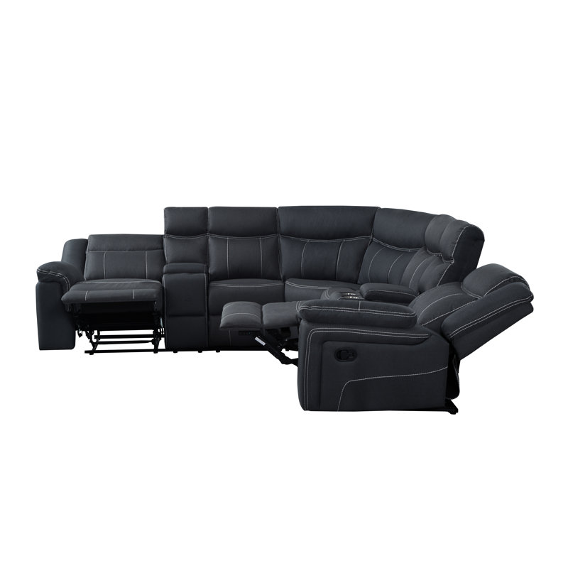 Carmetta Upholstered Reclining L-Shaped Sectional Symmetrical, Black Polyester Blend