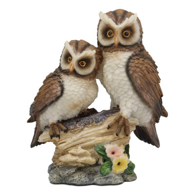 Figurine hibou magnifique couple de 2 grands sifflets sur arbre à souches Arzola