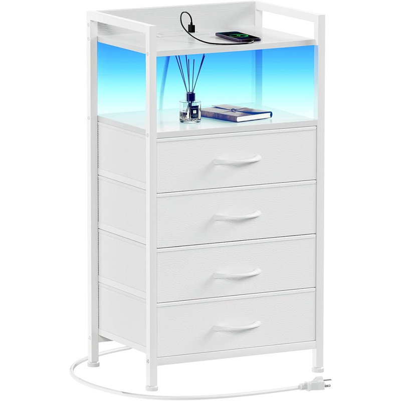 Table de chevet blanche Furnulem avec station de charge, table de chevet ...