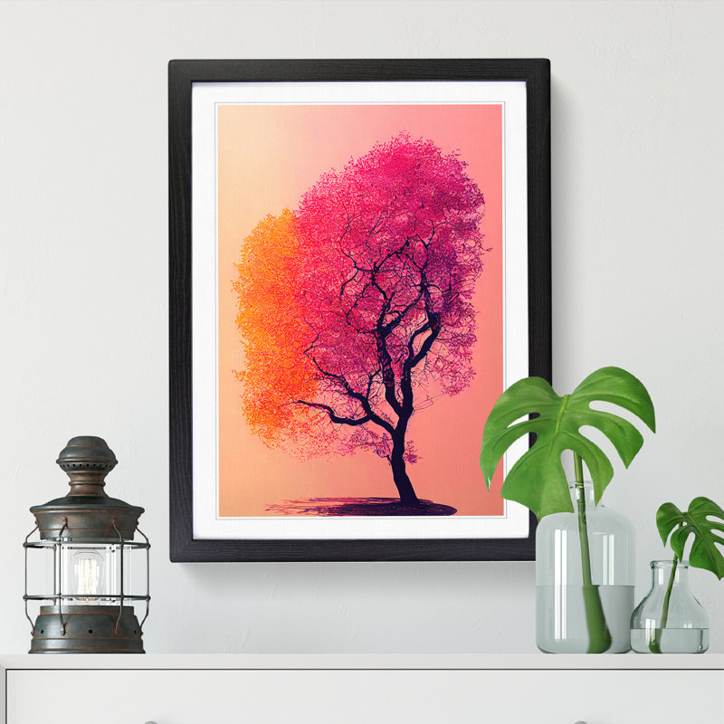 Surreal Peach Blossom Tree - Single Picture Frame Print, Black, 64cm H x 46cm W x 2cm D
