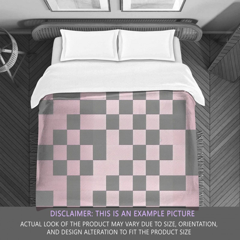 Polyester Comforter, Twin Comforter, Gray/Pink Checkered