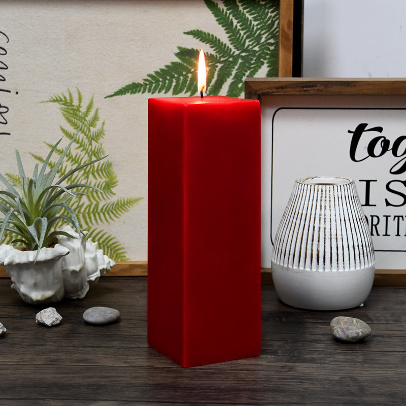 Bougie colonne, Rouge, H 9 po x l 3 po x P 3 po, 1 bougie