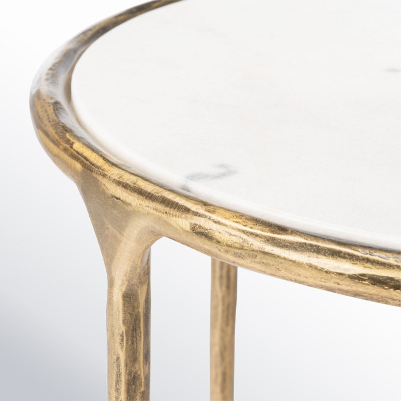 Evelynn End Table, Brass, White Marble