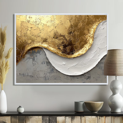 Abstract Waves Of Introspection In Gold And White II - Abstract Modern Waves Wall Art Decor