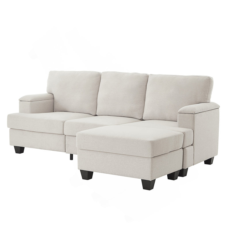 86'' L Shaped Couch With Armrest Organizer,3 Seats Sofas With Movable Ottoman,Comfy Sectional Sofa With Thick Cushion