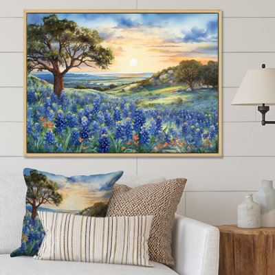 Coucher de soleil sur les Bonnets bleus - Blue Bonnets, reproductions d'art mural FL107190