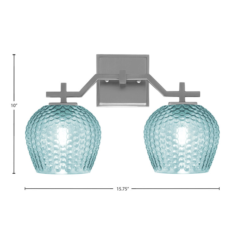 Bar pour salle de bain Headland illustré avec verre texturé fumée de 6 po, H 10 po x l 15,75 po x P 6,25 po, Deux lumières