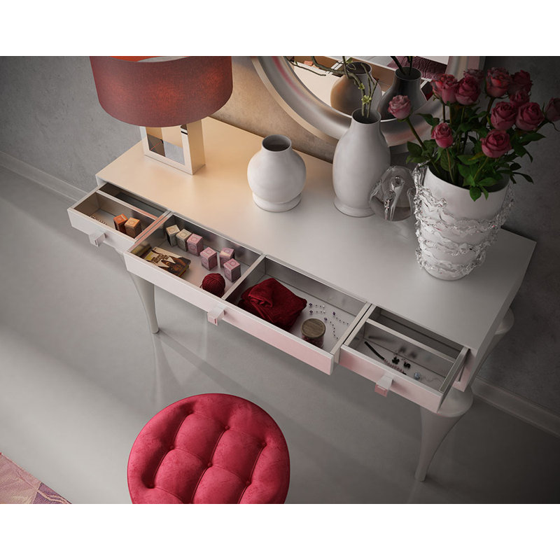 Ensemble coiffeuse avec miroir Kirkwood, Blanc brillant
