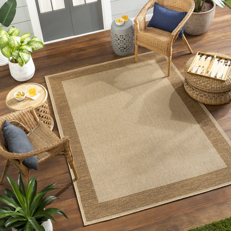 Tapis intérieur / extérieur brun clair en polypropylène tissé à la machine Bouchaib, Rectangle 2 pi x 3 pi