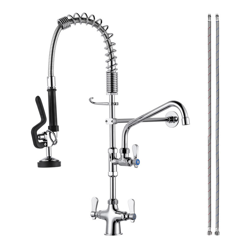 Chrome Triple Handle Pull Down Sprayer Kitchen Faucet