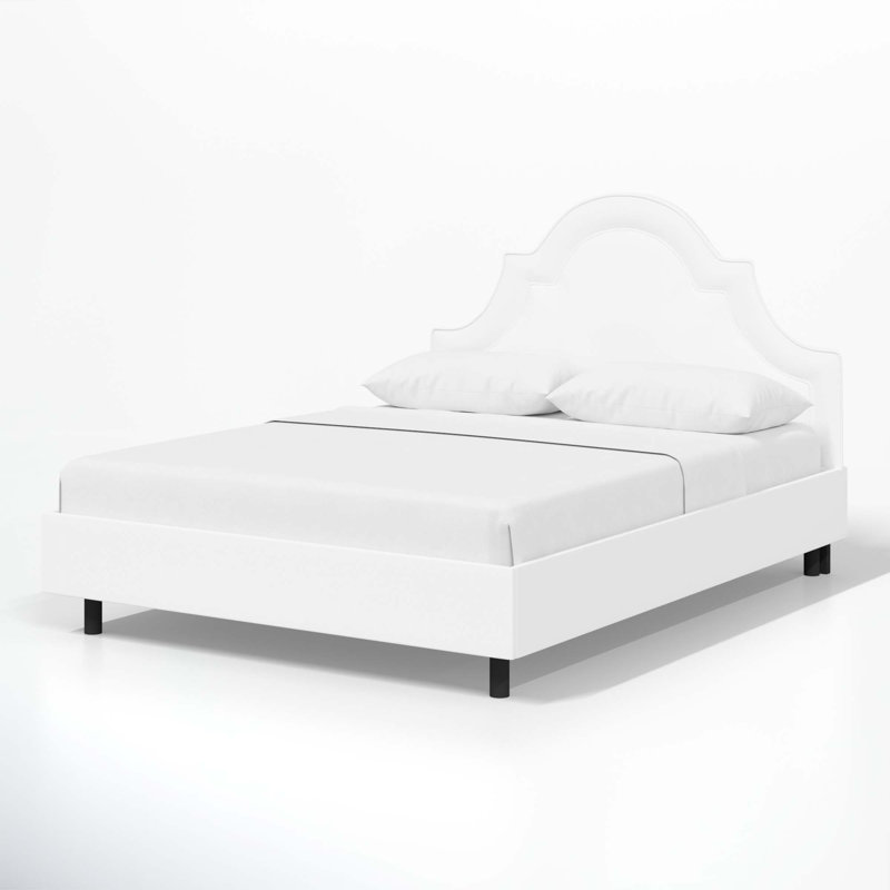 Knipe Upholstered Unfinished Scalloped Bed, Full, Zuma White Textured Linen