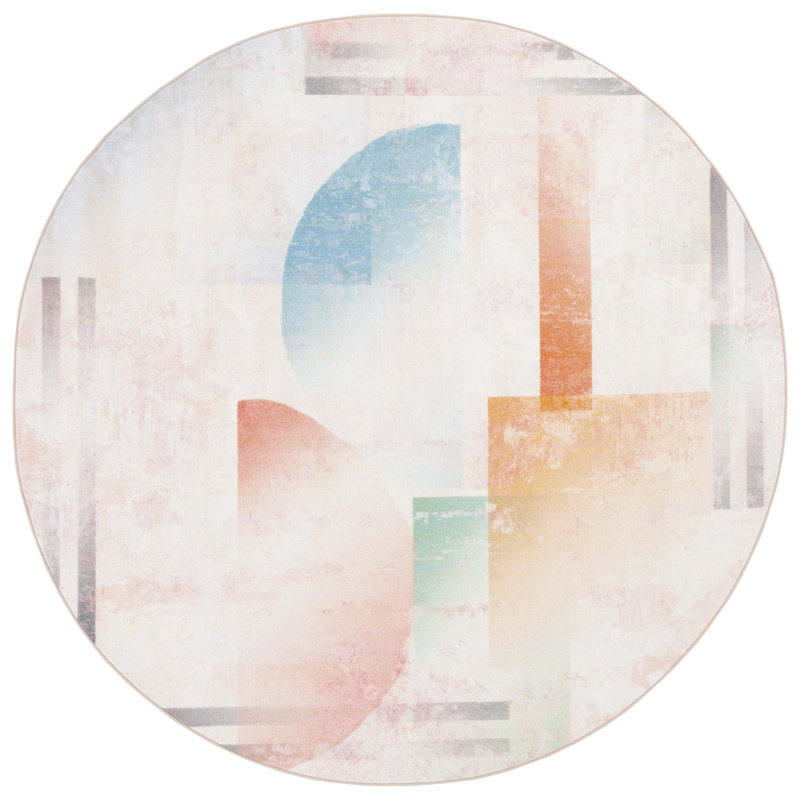 Nichalous Performance Machine Washable Geometric Rug, Round 6'7"