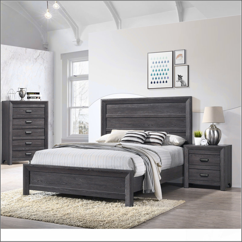 Rustic 1Pc Wooden Bedroom Furniture Queen Size Panel Bed Grey Finish Contemporary Style, Grey, Queen