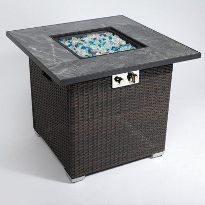 Outdoor Fire Table With Propane Gas, 30Inch, 40000Btu Heat Supply Capacity Efficiency, , Ceramic Tile Tabletop, Flame Adjustable, Rain Cover 30Inch Gas Pit Table, Output, -Colored Surface, Steel