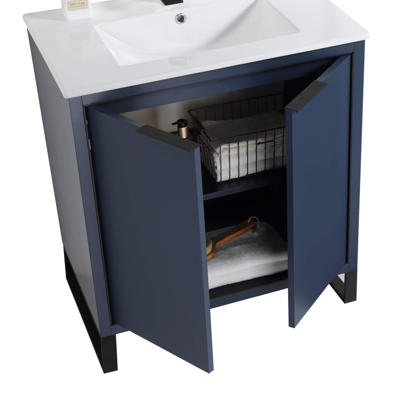 Ensemble de meuble-lavabo simple 30 po, Noir mat, Bleu marine