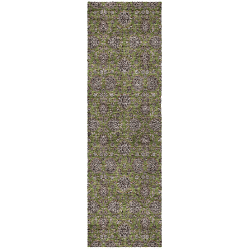 Tapis floral à poils longs de qualité supérieure lavable à la machine ADS702, Olive, Tapis de couloir 2 pi 3 po x 7 pi 6 po