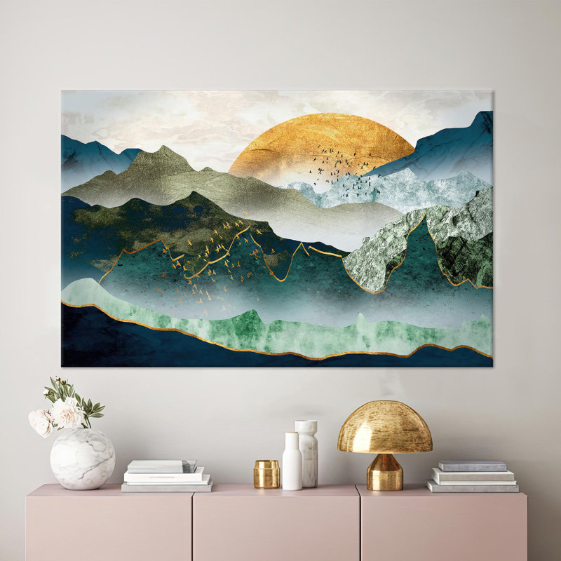 Sun Canvas Art Featuring Ridge Mountains Landscape Personalized Luxury Printed Gift Ideal for Home Decor, Does Not Apply
