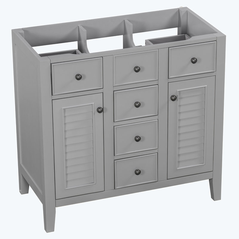 Gray 36" Freestanding Bathroom Vanity with Five Drawers